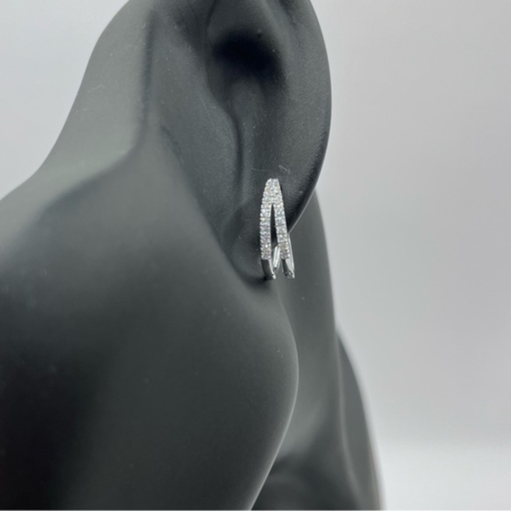 .50 cts Brilliant Lab Diamond Double Row Hoop Earrings Sterling Silver